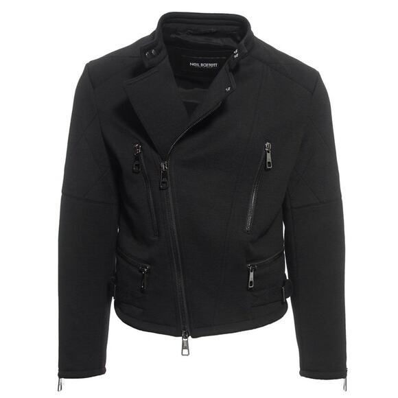 New NEIL BARRETT Wool  Black Jersey Moto Jacket XL Men's - Picture 1 of 13